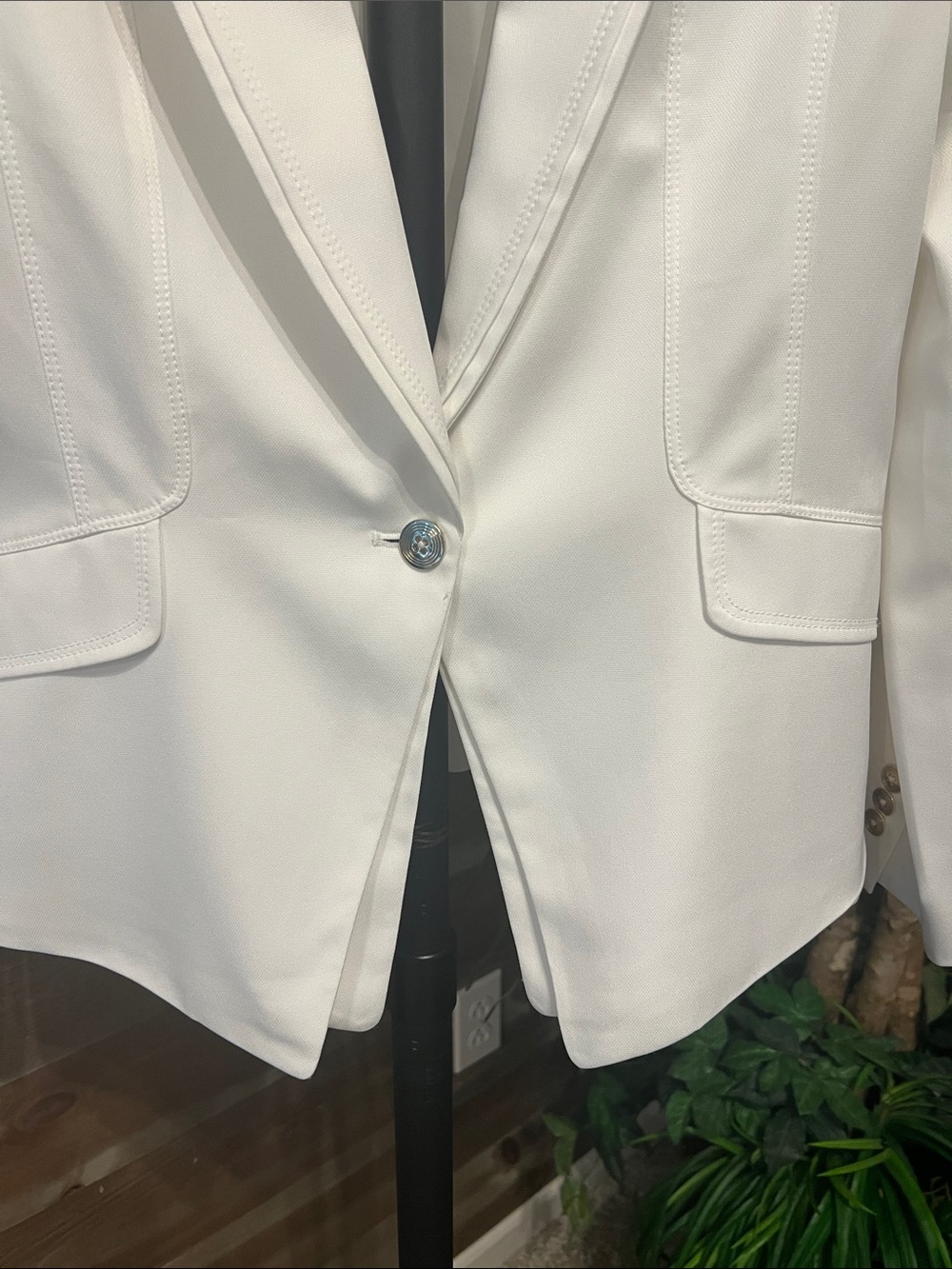 White House Black Market white summer one button blazer.  14 - Picture 3 of 5
